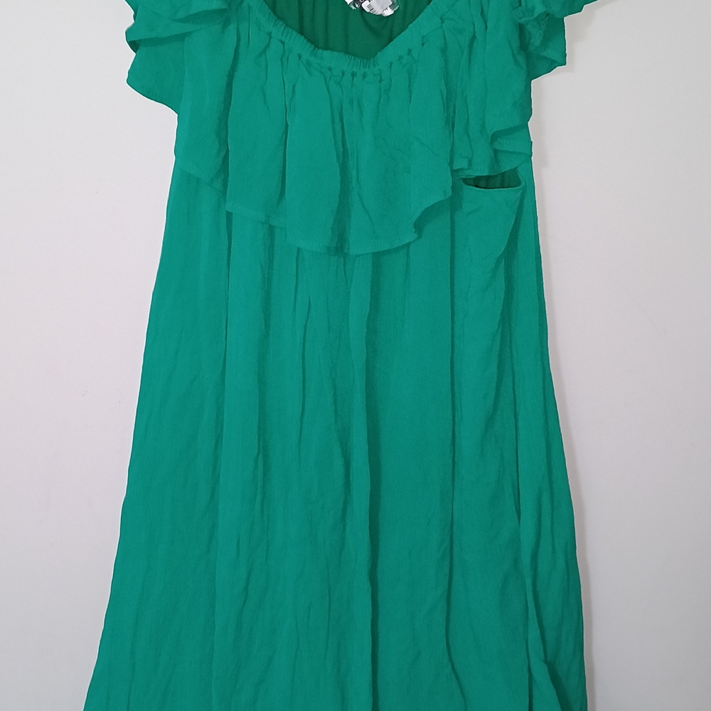 Sandra Darren Teal Ruffle-Trim Midi Dress